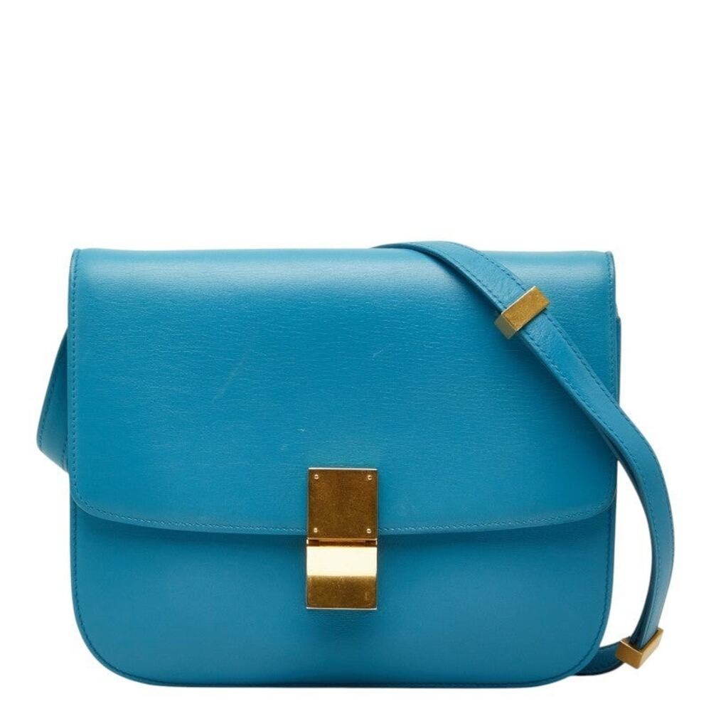 Celine Classic Box Medium Leather Shoulder Bag Light Blue